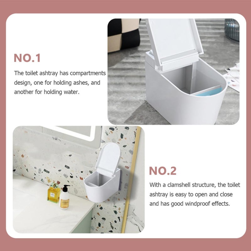 مطفأة سجائر مقاومة للرياح مثبتة على الحائط على شكل مرحاض مع غطاء، صندوق تخزين أبيض للحمام الداخلي - Image 4